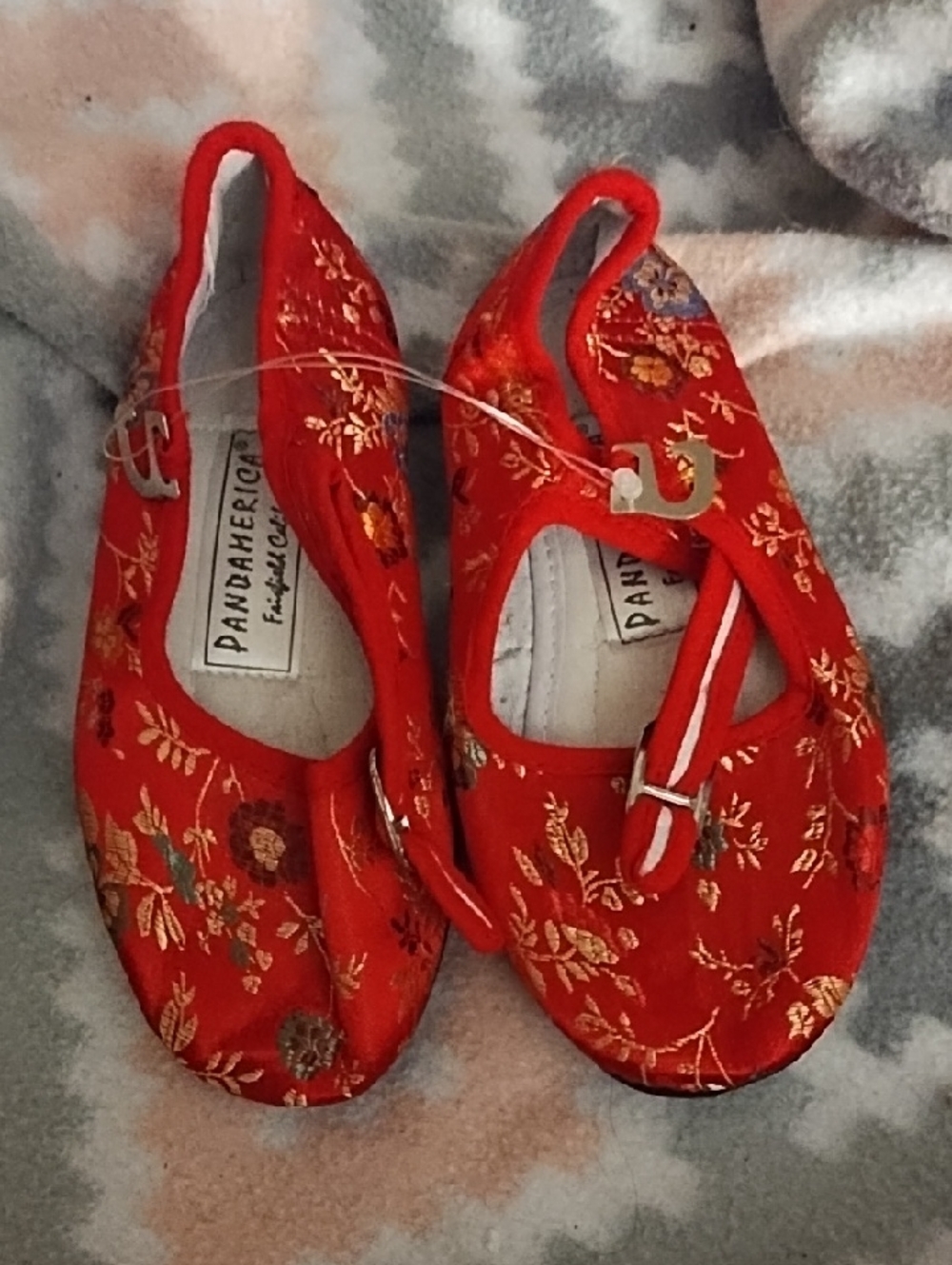 Red Brocade Floral Ballet Flats - Panda American Maryjanes